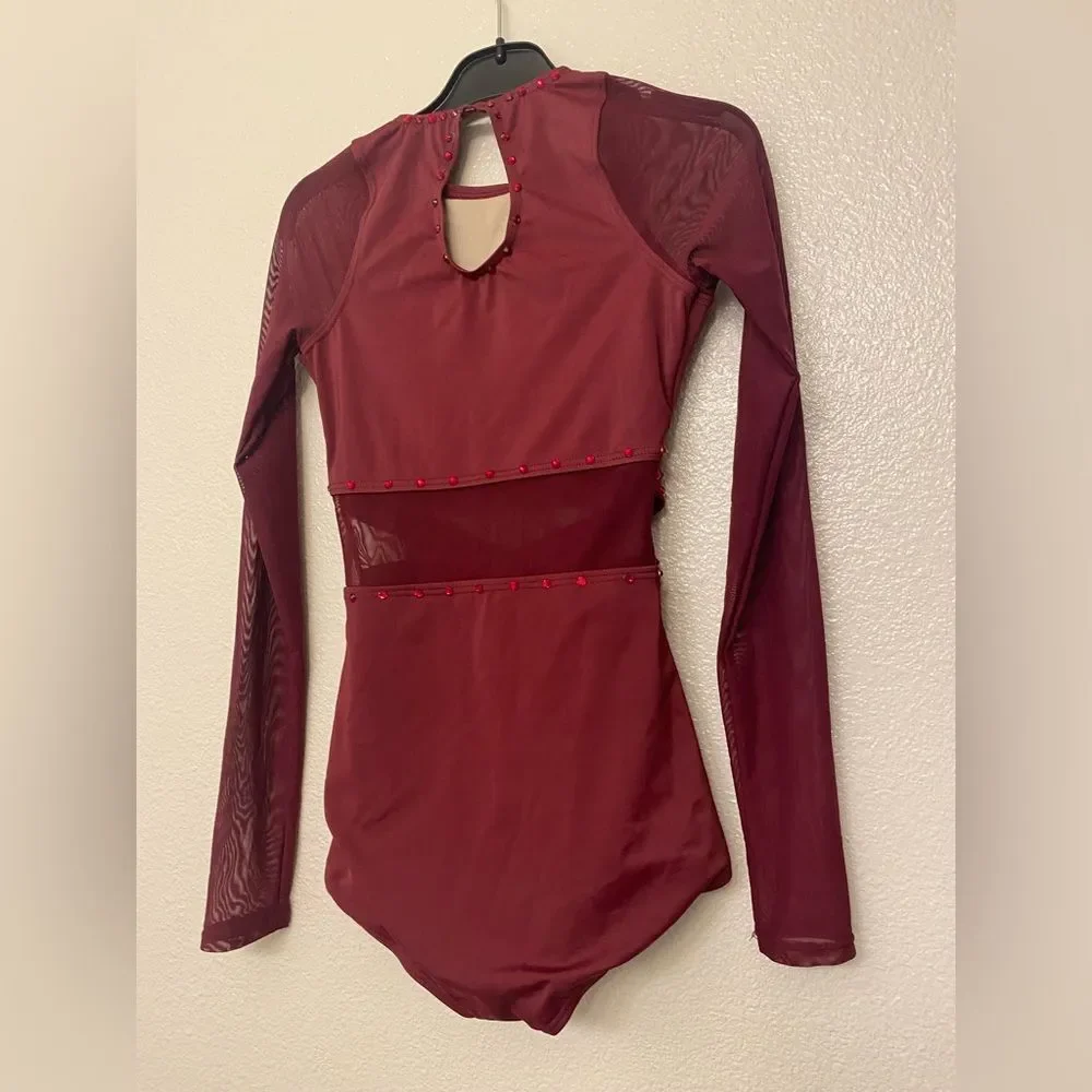 Weissman dance costume burgundy Long Sleeve Crossover Leotard 14812 LC child